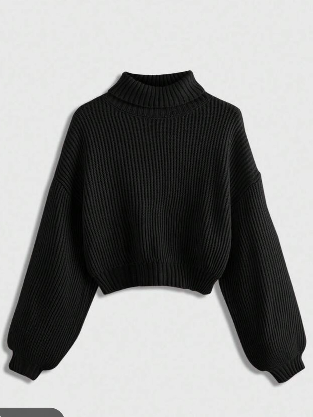 SHEIN Black Cropped Knit Turtleneck Sweater with Balloon Sleeves size small